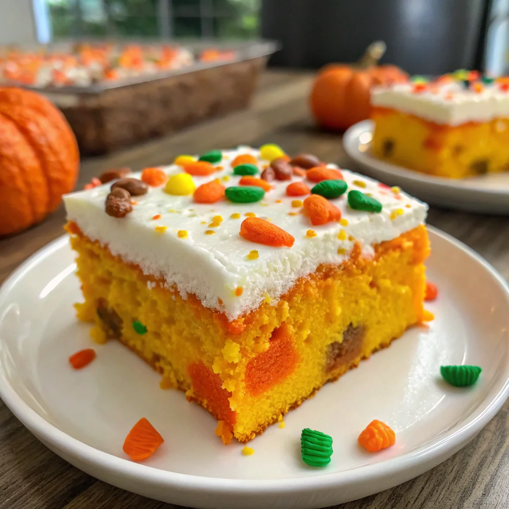 Delicious Pumpkin Poke Cake – A Moist and Colorful Fall Dessert with a Creamy Topping! 1 pumpkin poke cake
