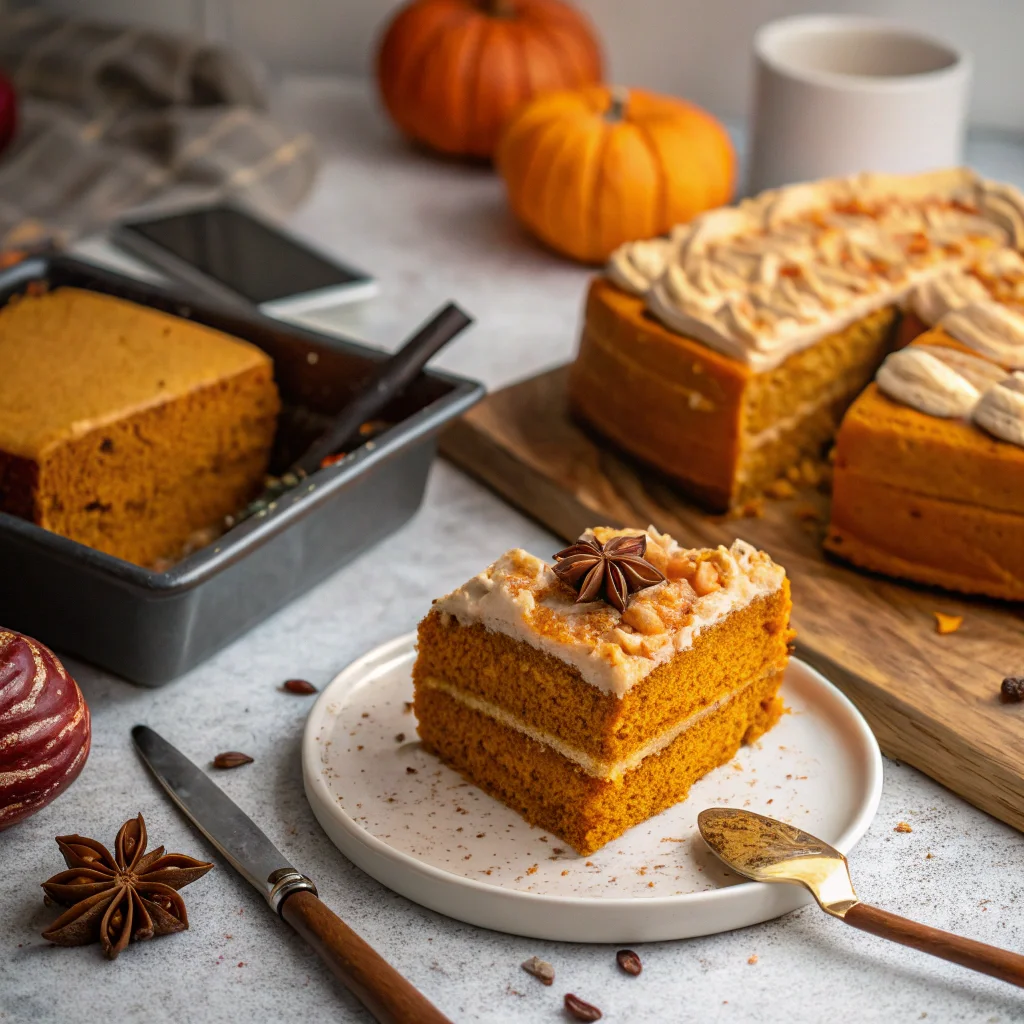 Delicious Pumpkin Spice Cake – Moist & Flavorful Fall Dessert with Creamy Frosting! 1 pumpkin spice cake